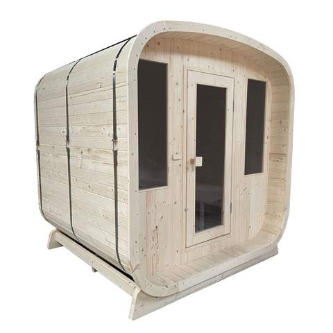 Aleko Outdoor Pine Wood Barrel Steam Rounded Square Sauna with Bitumen Shingle Roofing - 4 Person - 4.5 kW ETL Certified Heater SPI4LUNE-AP