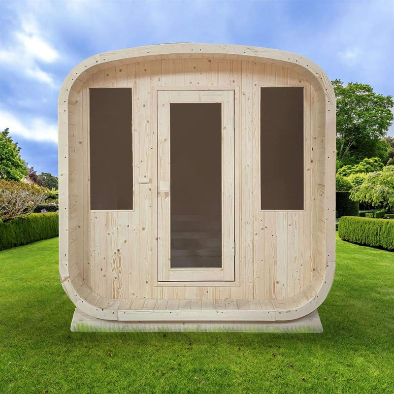 Aleko Outdoor Pine Wood Barrel Steam Rounded Square Sauna with Bitumen Shingle Roofing - 4 Person - 4.5 kW ETL Certified Heater SPI4LUNE-AP