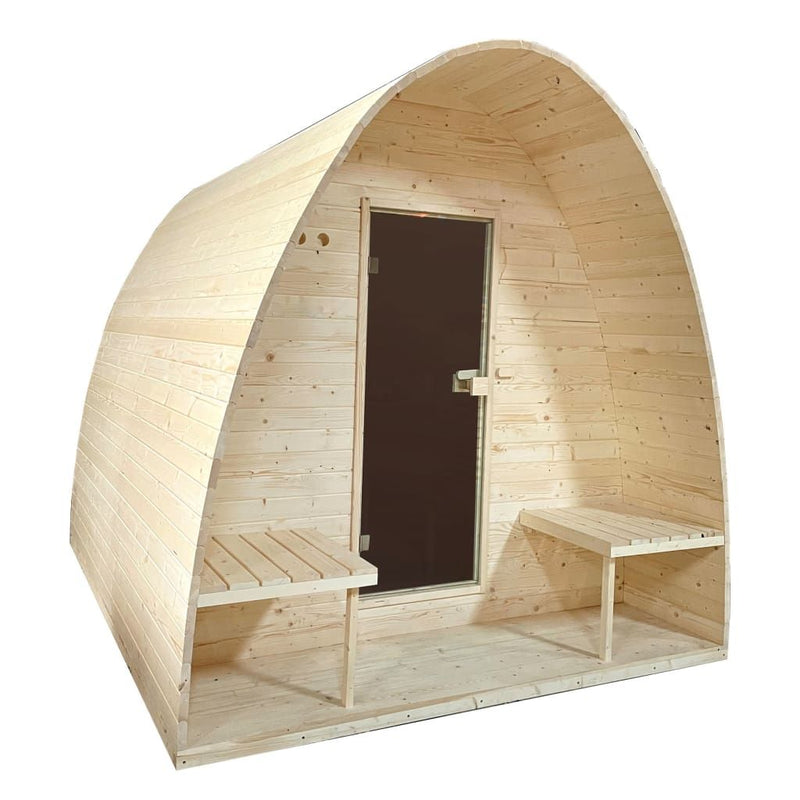 Aleko Outdoor Pine Wood Barrel Steam Sauna Pod with Bitumen Shingle Roofing - 8 Person - 9 kW ETL Certified Heater SPI8SEPH-AP
