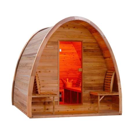 Aleko Outdoor Rustic Cedar Barrel Steam Sauna Pod with Bitumen Shingle Roofing - 8 Person - 9 kW ETL Certified Heater SRCE8KENT-AP