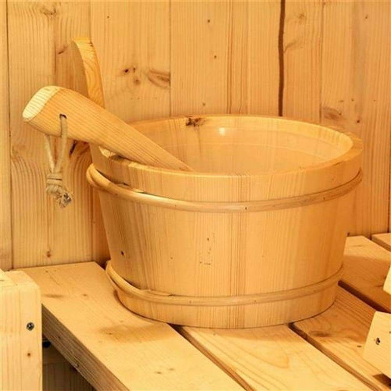 Aleko Outdoor White Pine Barrel Steam Sauna Front Porch Canopy ETL Certified 4 Person SBEMS4PN-AP