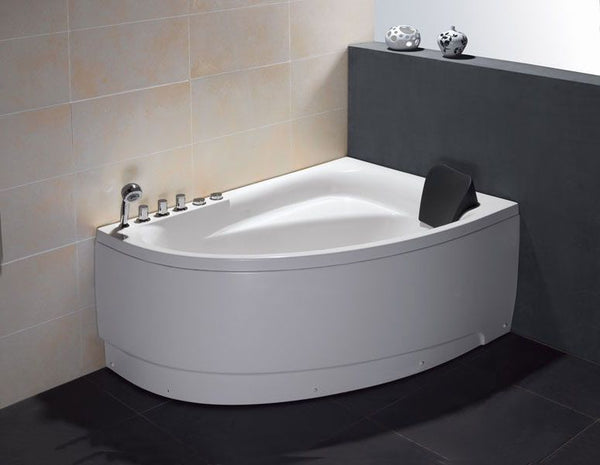 EAGO 59" Single Person Corner White Acrylic Whirlpool Bath Tub AM161-L