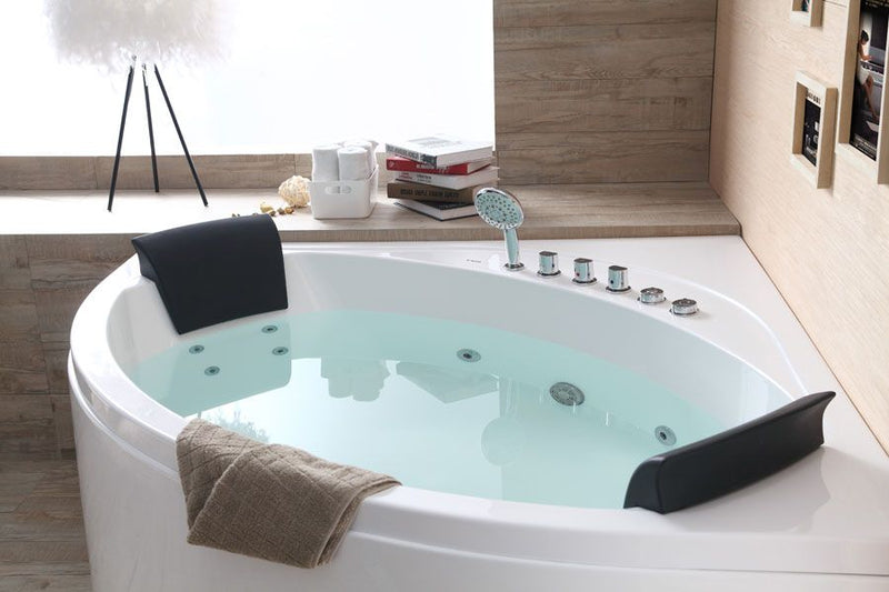 EAGO 5 ft Rounded Modern Double Seat Corner Whirlpool Bath Tub with Fixtures AM200