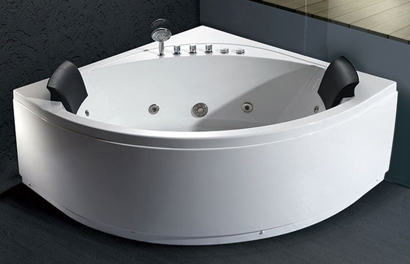 EAGO 5 ft Rounded Modern Double Seat Corner Whirlpool Bath Tub with Fixtures AM200