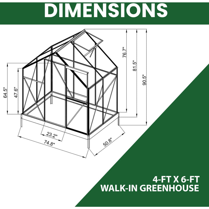 Hanover Walk-In Greenhouse w/ Slide Door, Vent, Base and Opener HANGRNHS4X6-NAT