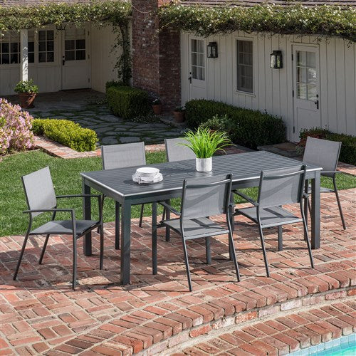Hanover Aluminum Sling Chairs, Aluminum Extension Table DAWDN7PC-GRY
