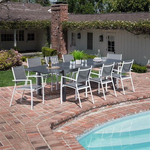 Hanover Aluminum Sling Chairs, Aluminum Extension Table NAPLESDN9PC-WHT