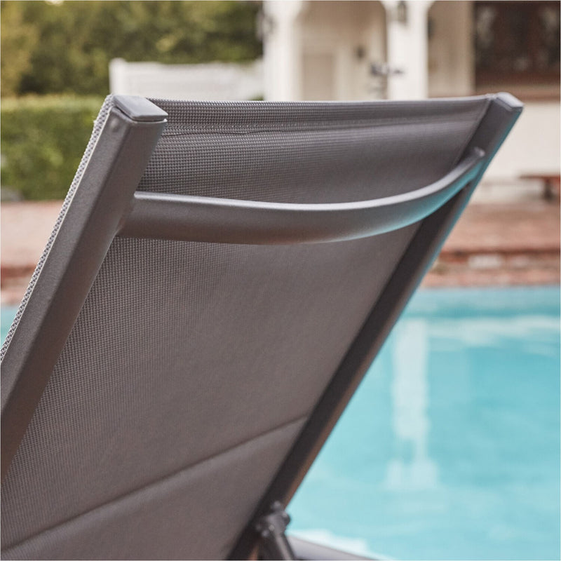 Hanover Padded Lounge Chaises with Tile Top Fire Pit HALCHS3PCFP-GRY