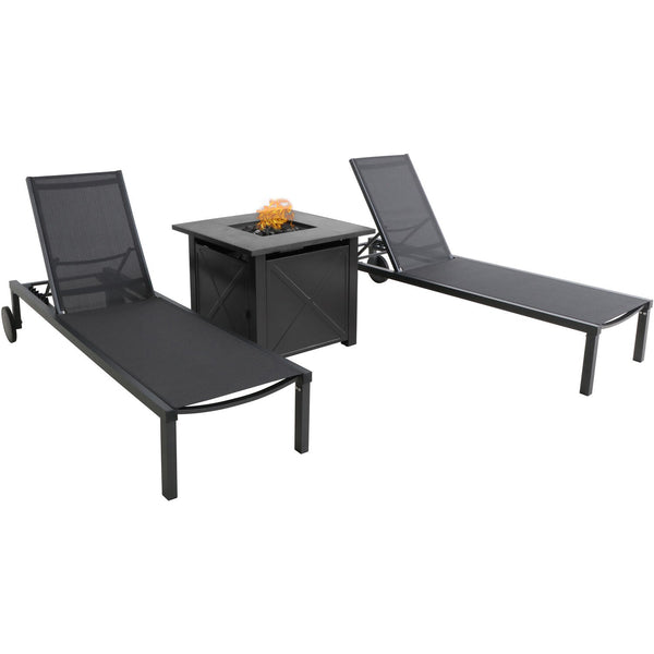 Hanover Chaise Lounges and Tile Top Fire Pit WINDCHS3PCFP-GRY