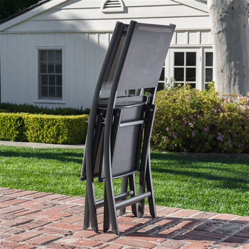 Hanover Aluminum Sling Folding Chairs, Aluminum Extension Table NAPDN9PCFD-GRY