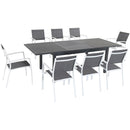 Hanover Aluminum Sling Chairs, Aluminum Extension Table CAMDN9PC-WHT