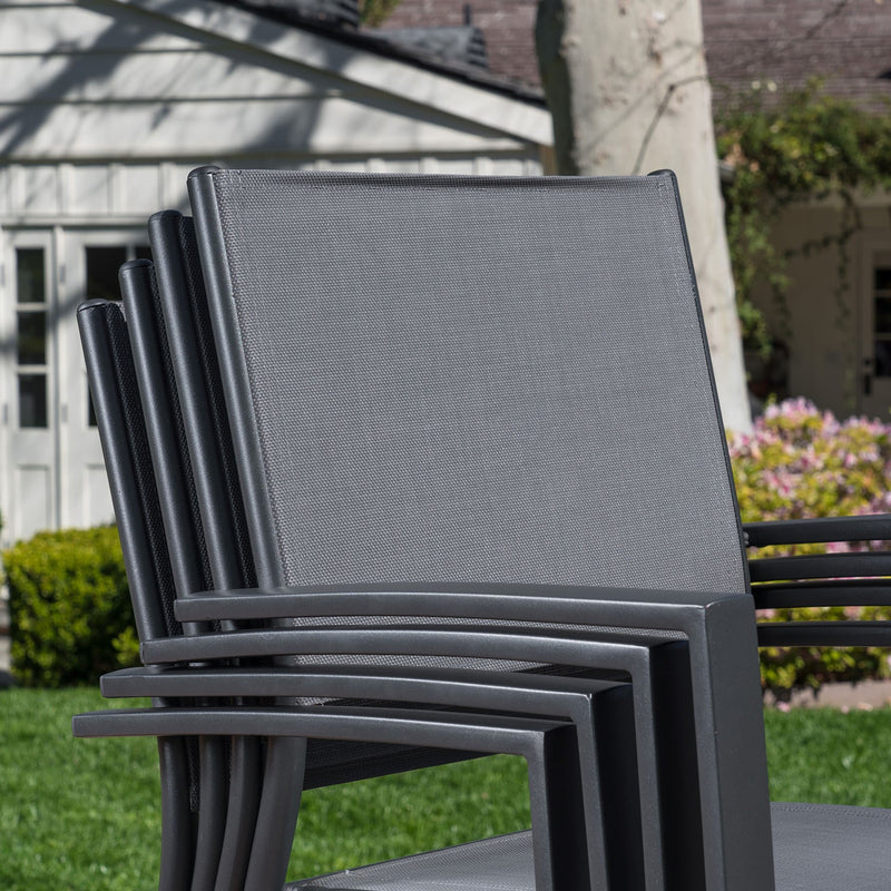 Hanover Aluminum Sling Chairs, Aluminum Extension Table CAMDN7PC-GRY