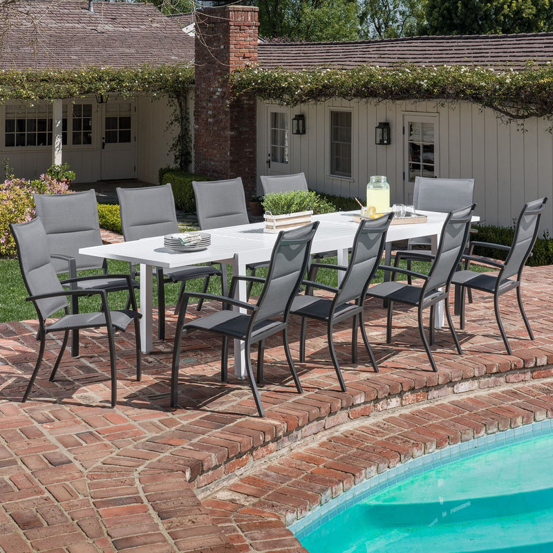 Hanover High Back Padded Sling Chairs, Aluminum Extension Table DELDN11PCHB-WG
