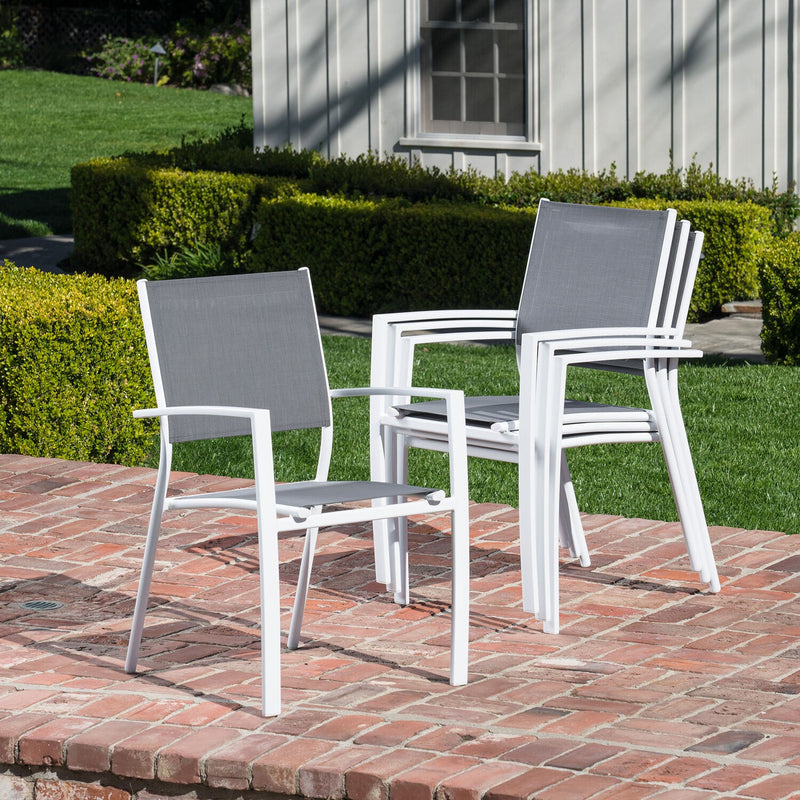 Hanover Aluminum Sling Chairs and Tile Top Fire Pit NAPLES5PCSLFP-WG