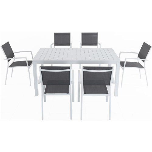 Hanover Aluminum Sling Chairs, Aluminum Slat Table DELDNS7PC-WW