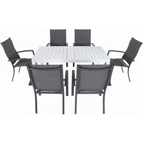 Hanover High Back Padded Sling Chairs, Aluminum Slat Table DELDNS7PCHB-WG