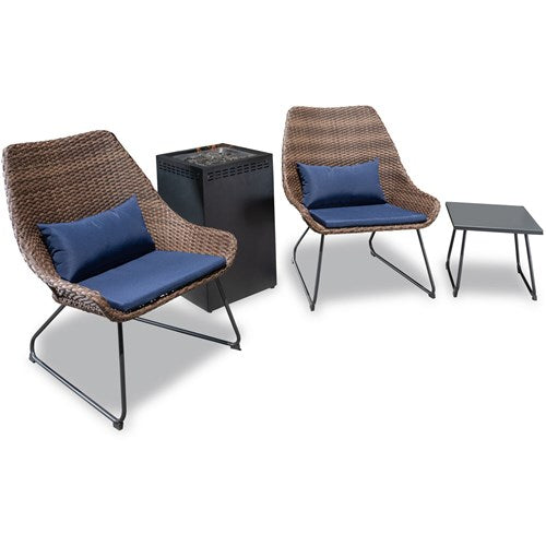 Hanover Chairs w/ Pillow, Side Table, Glass Top Fire Pit - ACCENT4PCGFP-NVY