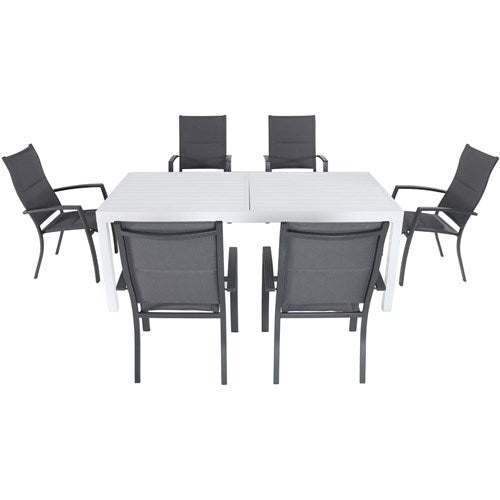 Hanover High Back Padded Sling Chairs, Aluminum Extension Table DELDN7PCHB-WG