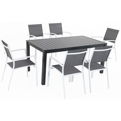 Hanover Aluminum Sling Chairs, Aluminum Slat Table NAPDNS7PC-WHT