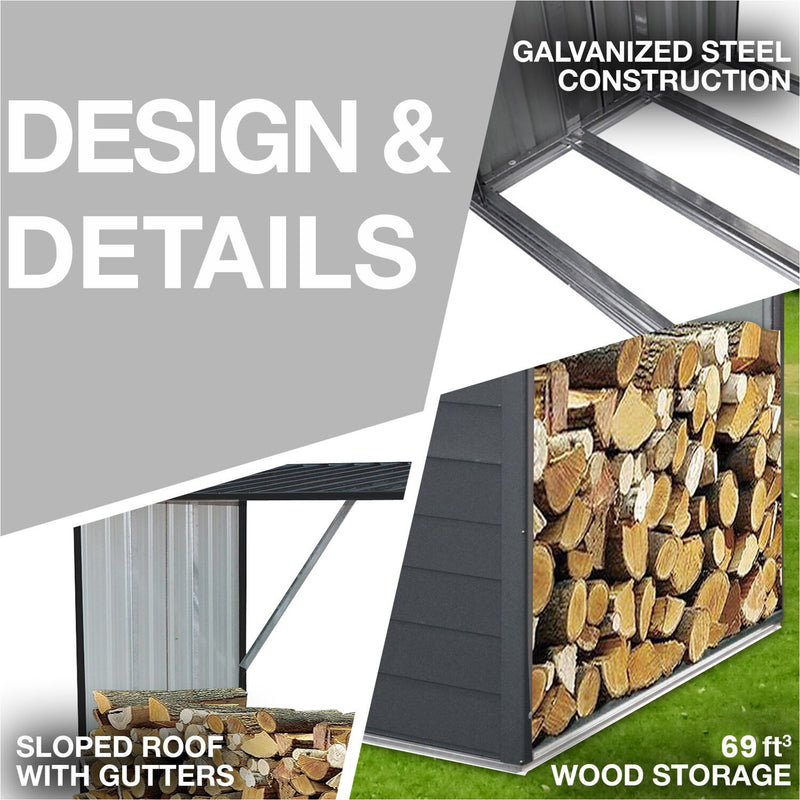 Hanover Galvanized Steel Wood Storage HANWDSHDLG-GRY