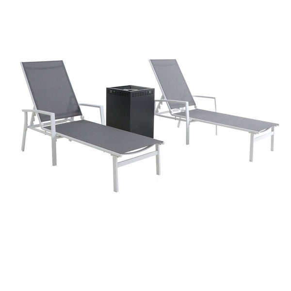 Hanover Aluminum Chaise Lounges and Glass Top Fire Pit NAPCHS3PCGFP-WG
