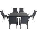 Hanover High Back Padded Sling Chairs Aluminum Extension Table CAMDN7PCHB-GRY