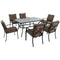 Hanover steel dining chairs w/ cushions, glass table PALMBAYDN7PC-TAN