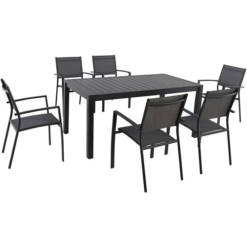 Hanover Aluminum Sling Chairs, Aluminum Slat Table NAPDNS7PC-GRY