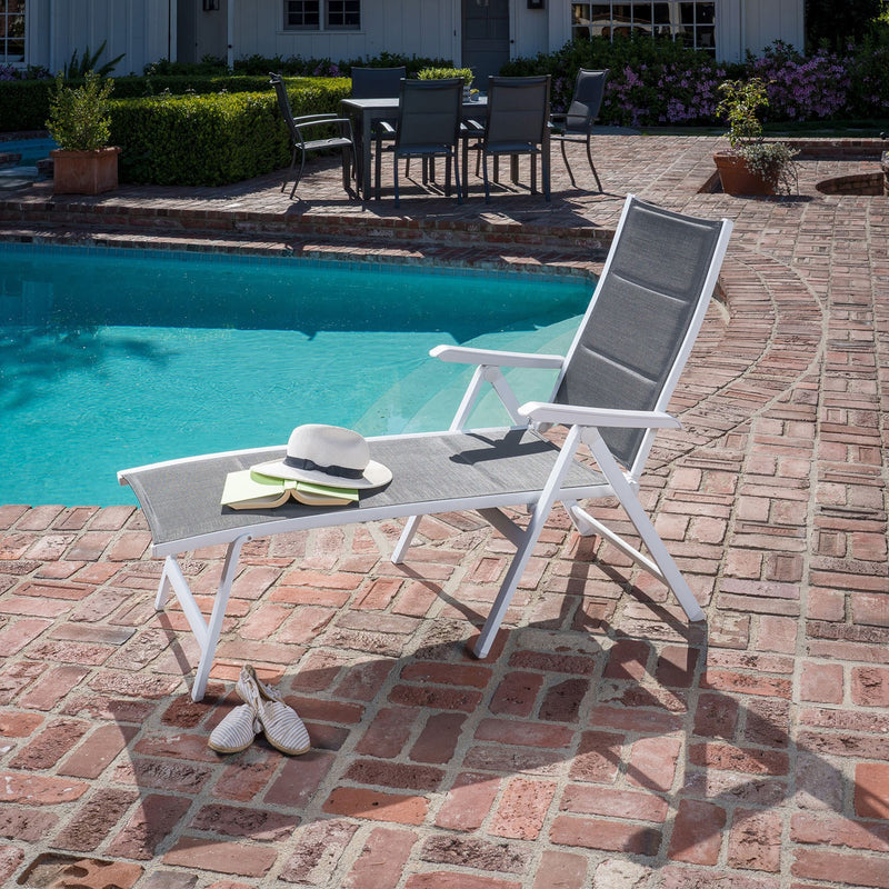 Hanover Aluminum Sling Folding Chaise Lounge REGCHS-W-GRY