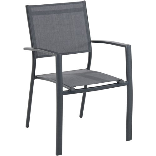 Hanover Aluminum Sling Chairs, Faux Wood Dining Table  TUCSDN7PC-GRY