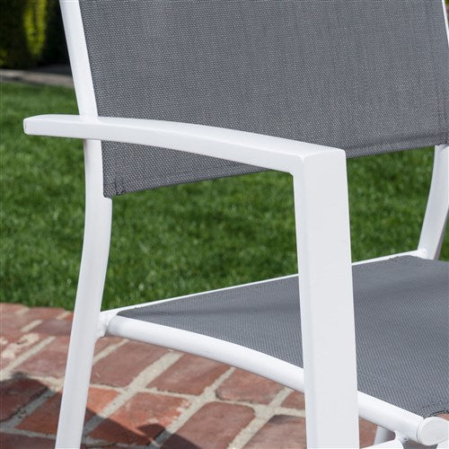 Hanover Aluminum Sling Chairs, Faux Wood Dining Table TUCSDN7PC-WHT
