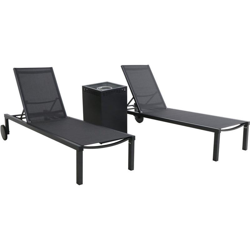 Hanover Chaise Lounges and Glass Top Fire Pit WINDCHS3PCGFP-GRY