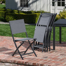 Hanover Aluminum Sling Folding Chairs, Faux Wood Dining Table TUCSDN7PCFD-GRY
