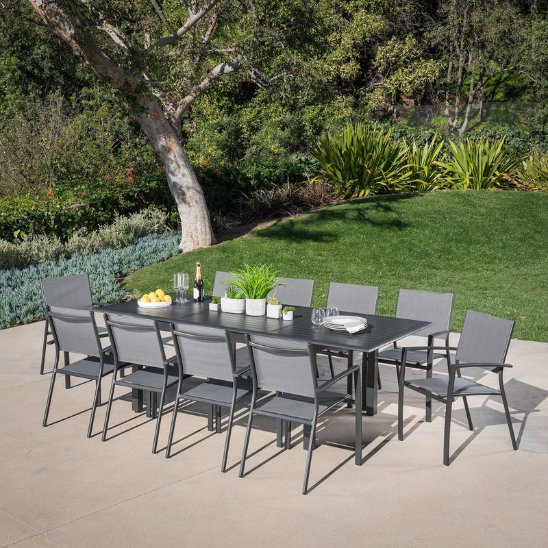 Hanover Aluminum Sling Chairs Aluminum Extension Table CAMDN11PC-GRY