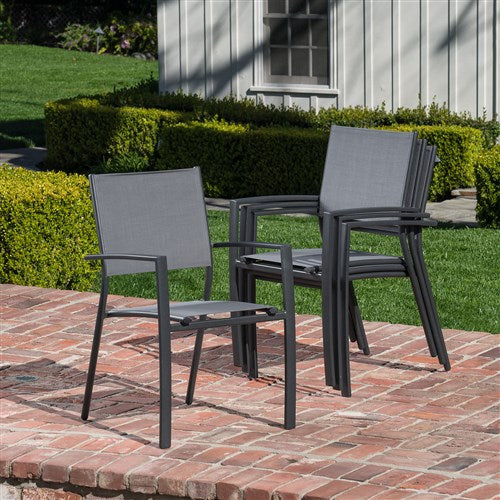 Hanover Dining Set: Sling Back Chairs, Aluminum Table NAPLESDN9PC-GRY