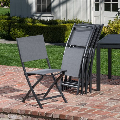 Hanover Aluminum Sling Folding Chairs, Aluminum Slat Table NAPDNS7PCFD-GRY