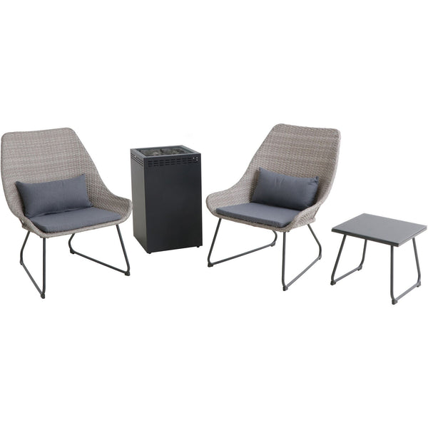 Hanover Chairs w/ Pillow, Side Table, Glass Top Fire Pit ACCENT4PCGFP-GRY