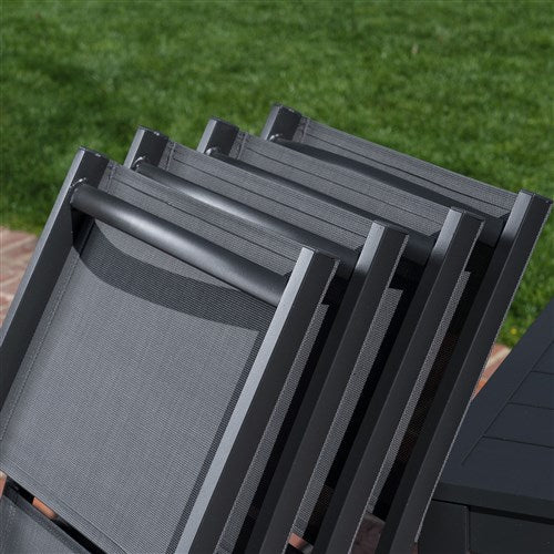 Hanover Aluminum Sling Folding Chairs, Slat Top Table NAPDNS5PCFDSQ-GRY