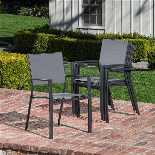 Hanover Dining Set: Sling Back Chairs, Aluminum Table NAPLESDN7PC-GRY