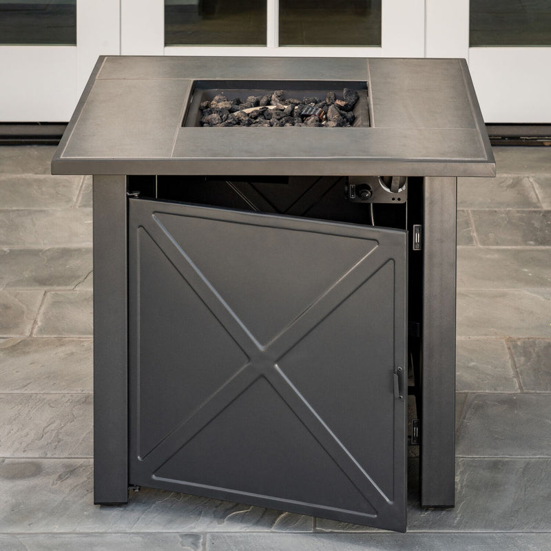 Hanover Steel Gas Fire Pit with Tile Top and Light Gray Lava Rocks NAPLES1PCFP