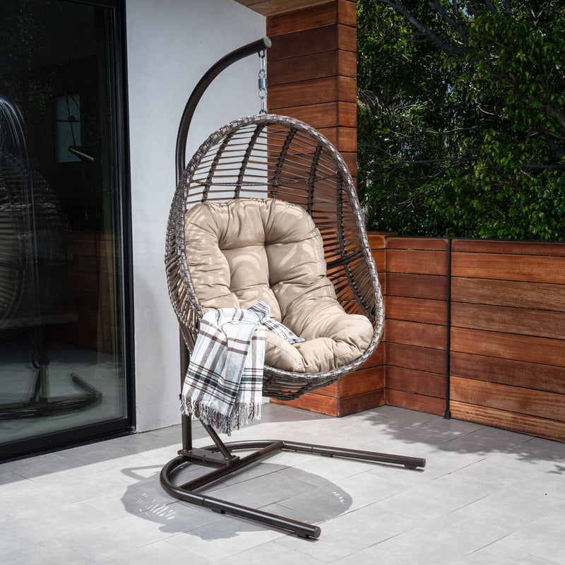 Hanover Isla Steel/Wicker Rattan Hanging Egg Chair ISLAEGG-GRY