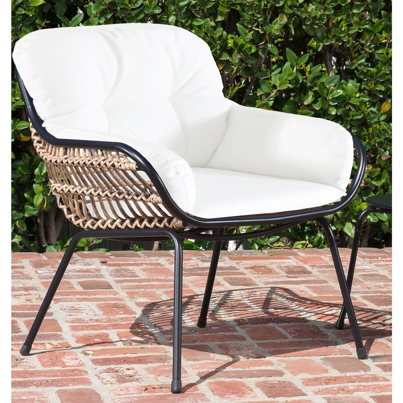 Hanover Chairs w/ Pillows, Side Table, Glass Top Fire Pit NAYA4PCGFP-WHT
