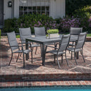 Hanover High Back Padded Sling Chairs Aluminum Extension Table CAMDN7PCHB-GRY