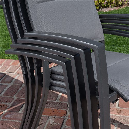 Hanover High Back Padded Sling Chairs, Aluminum Slat Table DELDNS7PCHB-WG