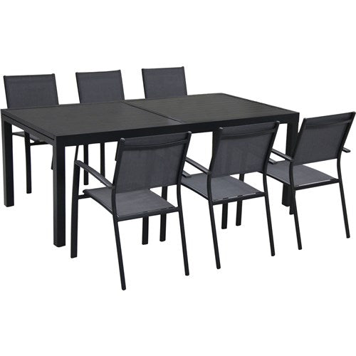 Hanover Dining Set: Sling Back Chairs, Aluminum Table NAPLESDN7PC-GRY