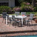 Hanover High Back Padded Sling Chairs, Aluminum Slat Table DELDNS7PCHB-WG