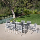 Hanover Aluminum Sling Chairs, Aluminum Extension Table CAMDN9PC-WHT