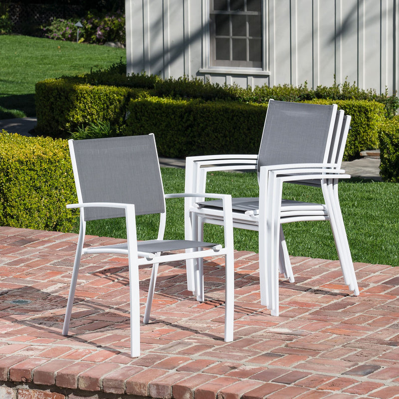 Hanover Aluminum Sling Chairs, Aluminum Extension Table DAWDN7PC-WHT