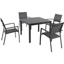 Hanover Aluminum Sling Dining Chairs, Slat Top Dining Table NAPLESDN5PCSQ-GRY