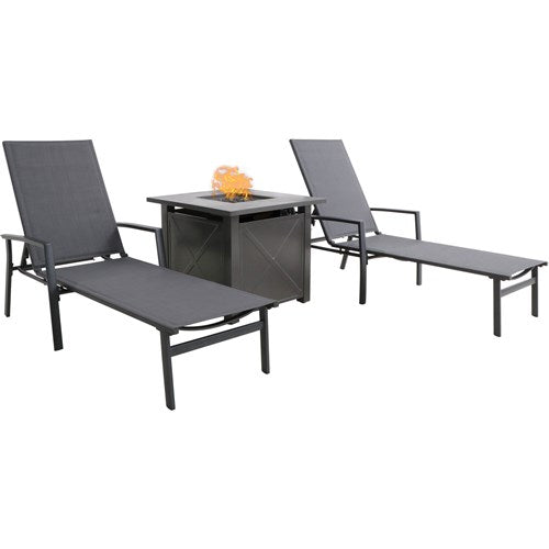 Hanover Alum Chaise Lounges and Tile Top Fire Pit NAPCHS3PCFP-GRY